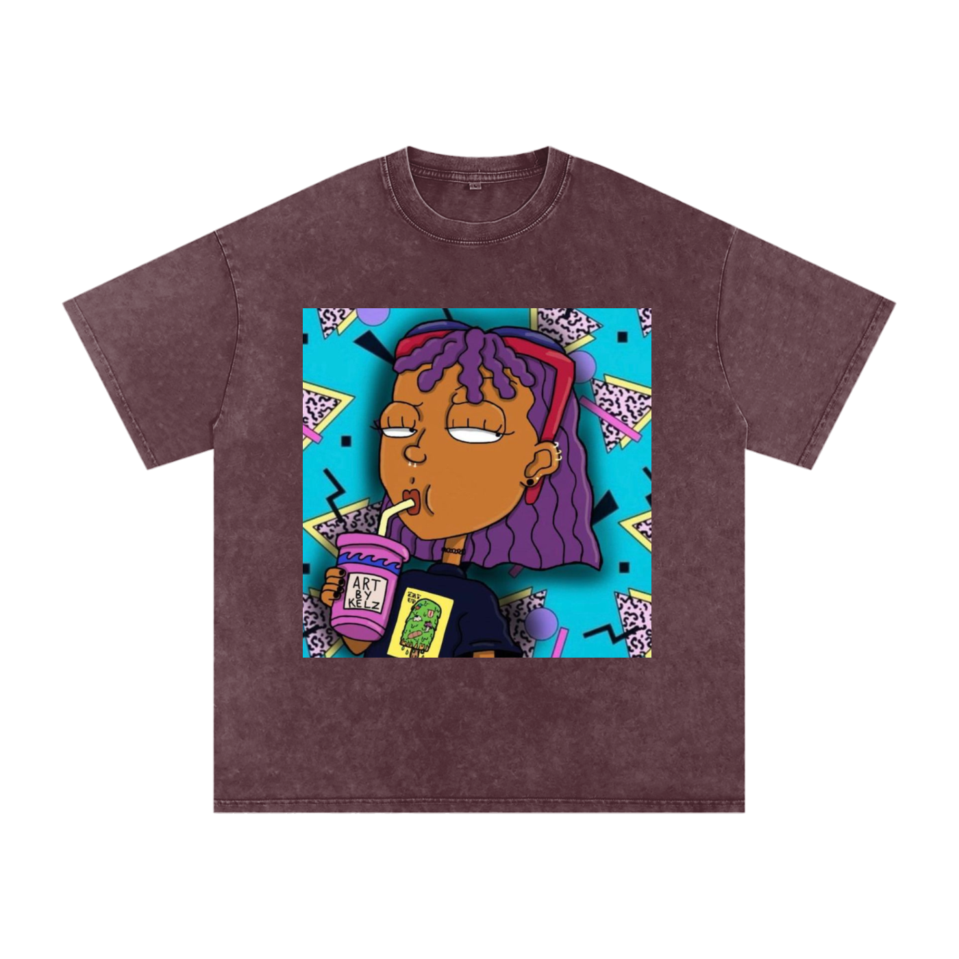 Nostalgia Cartoon Acid Wash Oversize T-Shirt