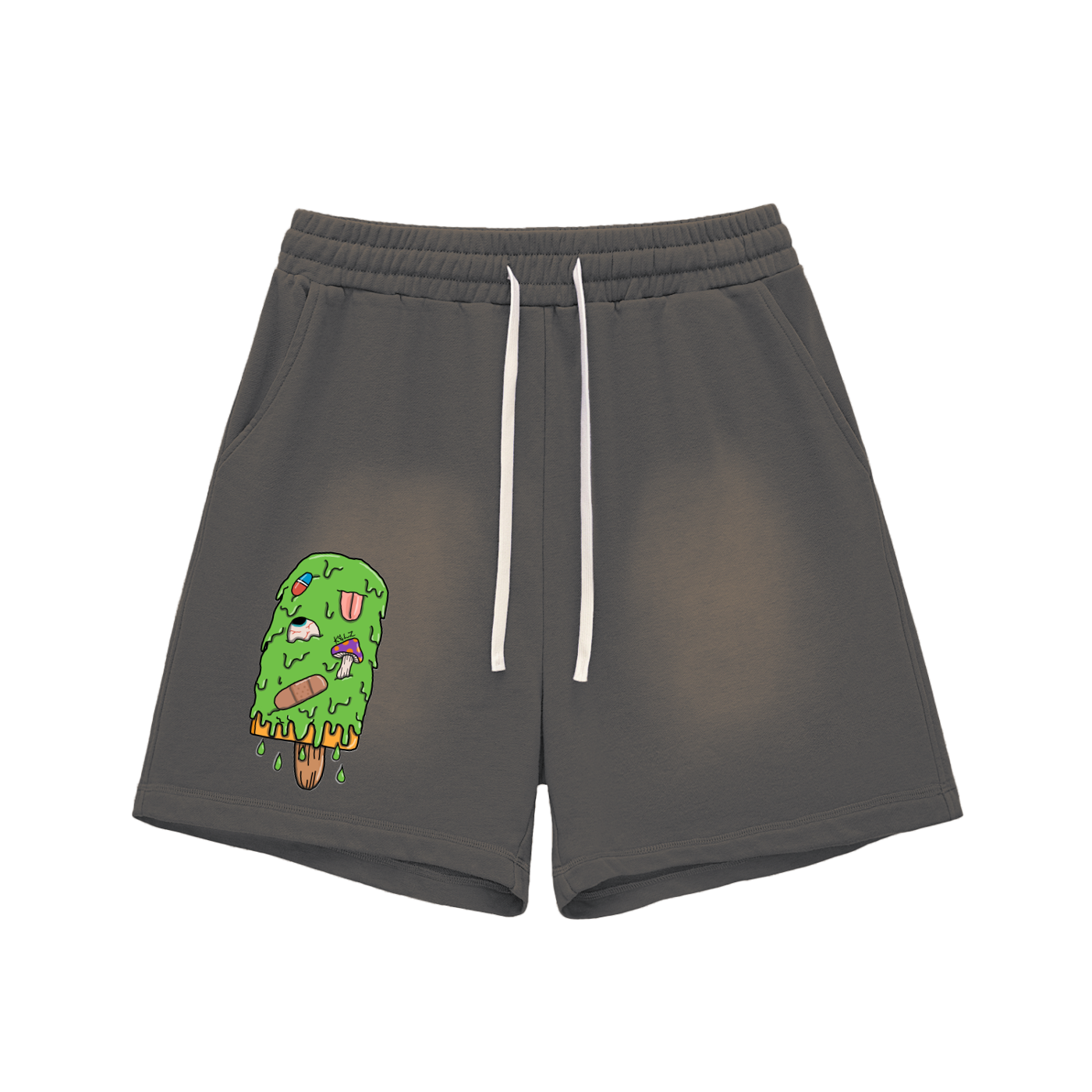 Trippy Ice Cream Sun Fade Raw Edge Cotton Shorts