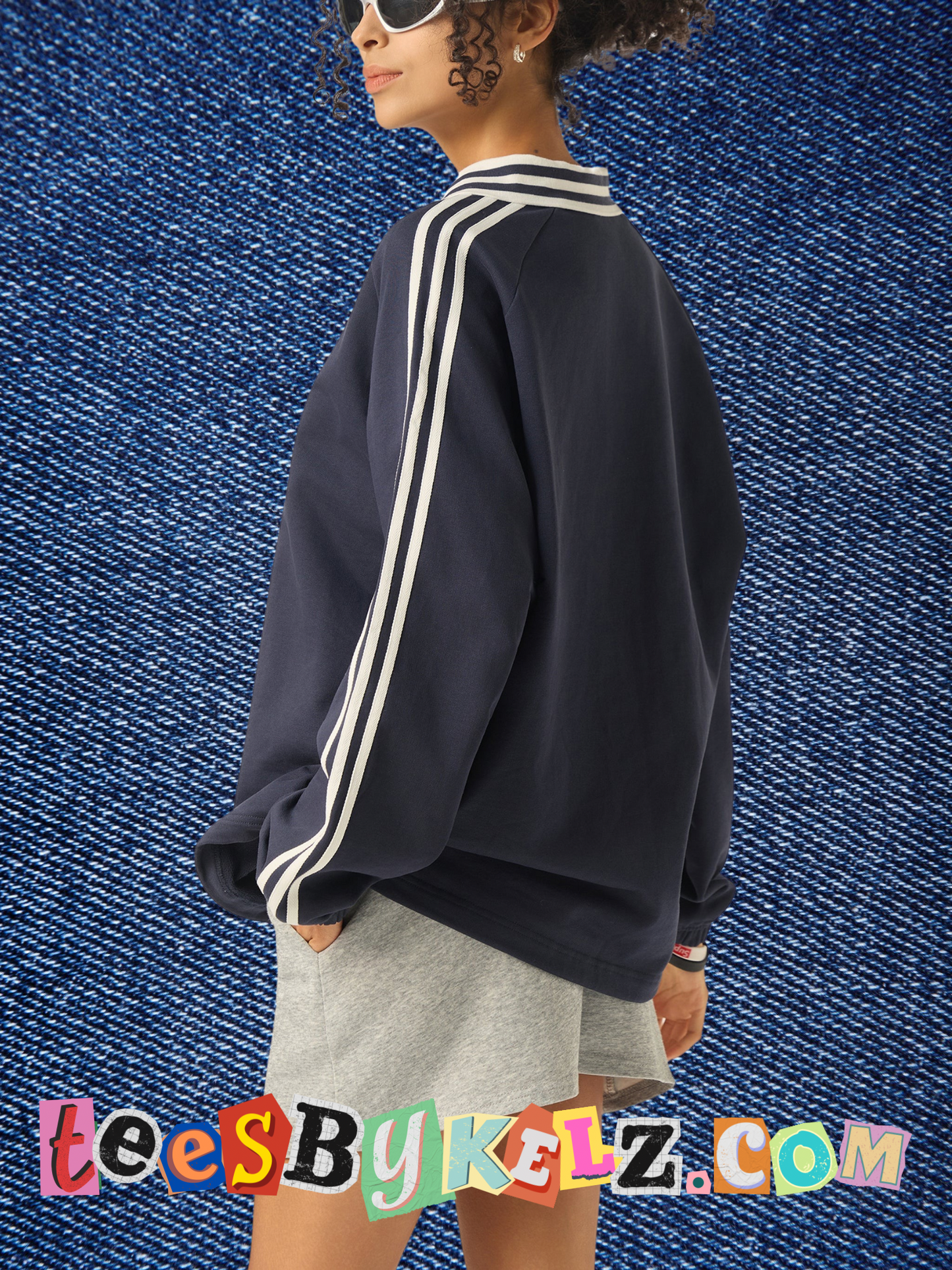 Slime Art By Kelz Ice Cream Logo Contrast Striped Lapel Collar Sweatshirt