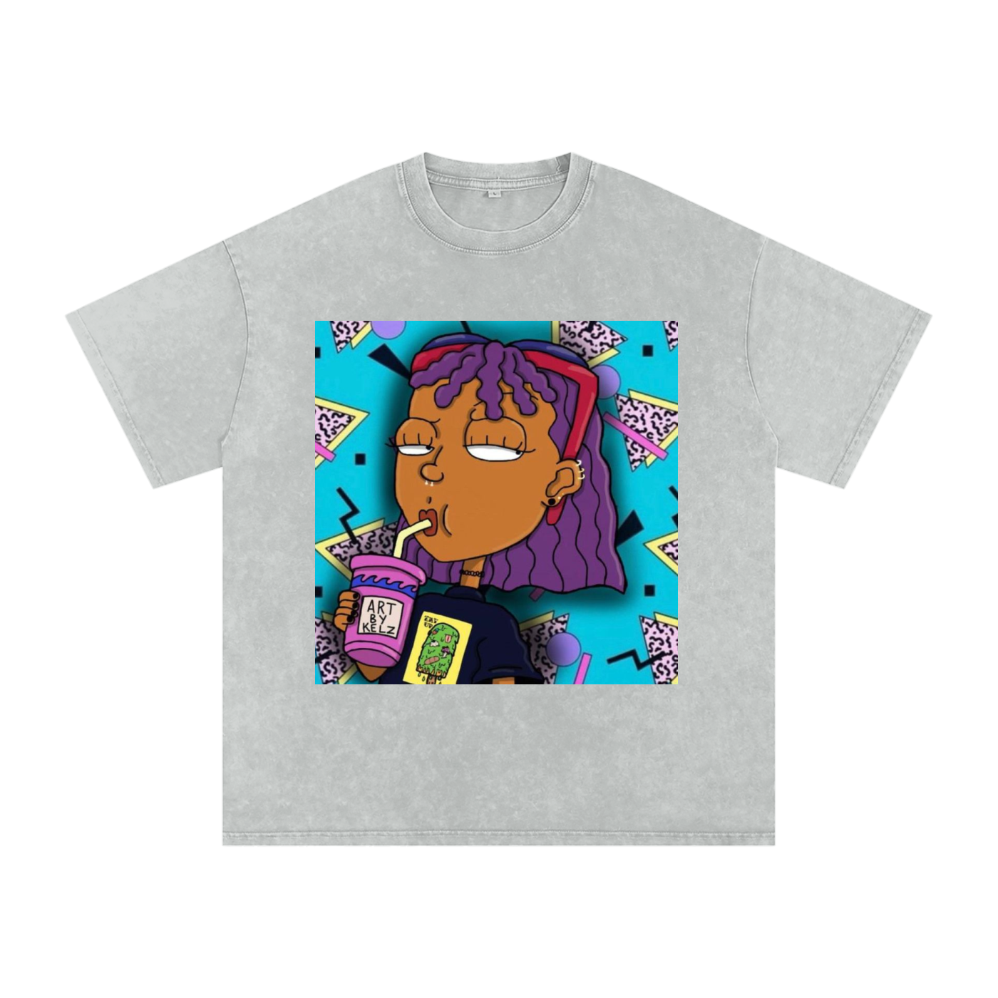 Nostalgia Cartoon Acid Wash Oversize T-Shirt