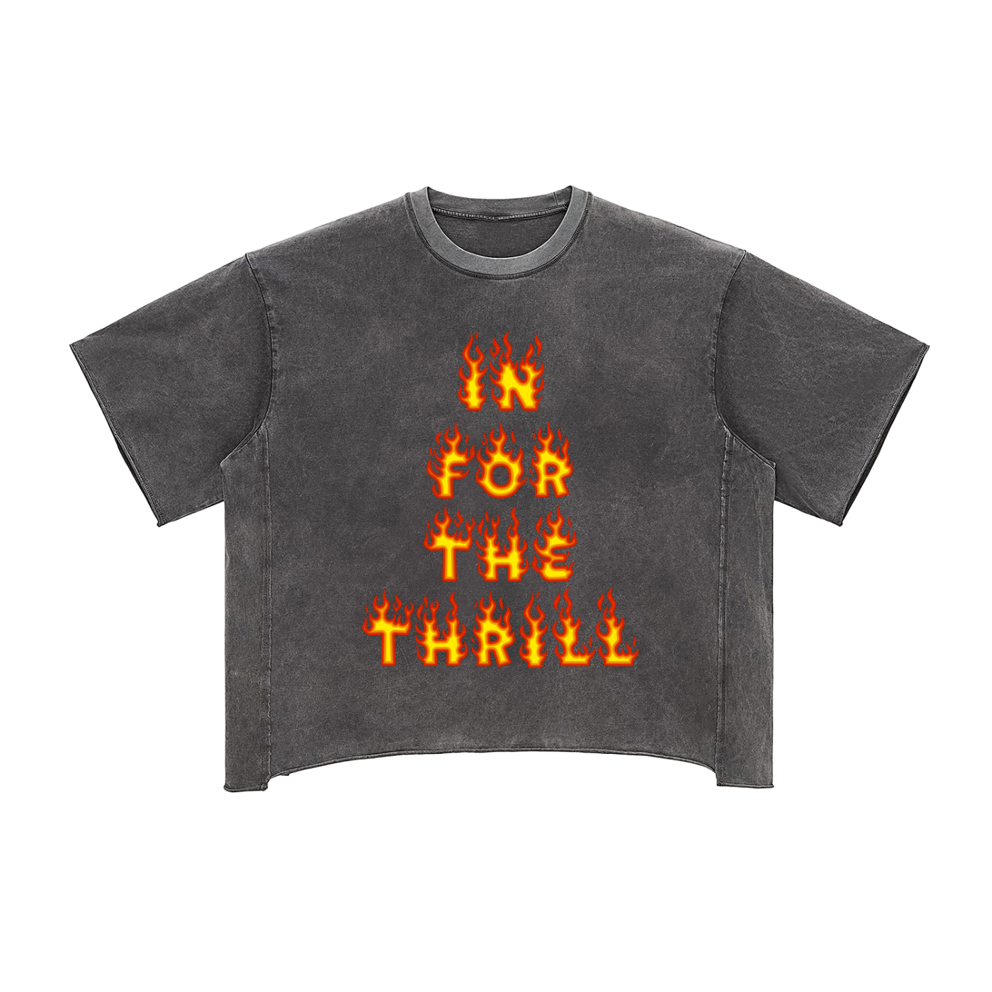 In For The Thrill Flaming Raw Edge Snow Washed Boxy T-Shirt
