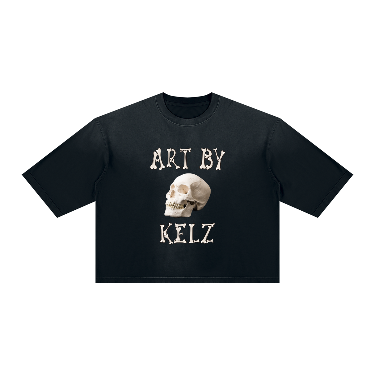 Skull n Bones Art By Kelz Unisex Vintage Wash Sunfade Boxy T-Shirt