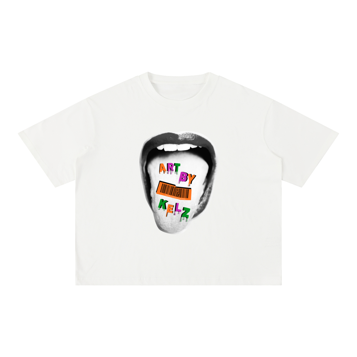 Acid Tongue Art By Kelz Mineral Wash Boxy Cotton T-Shirt