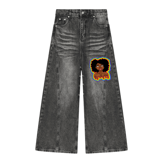 Aura Girl Women’s Vintage Wash Wide Leg Denim Jeans