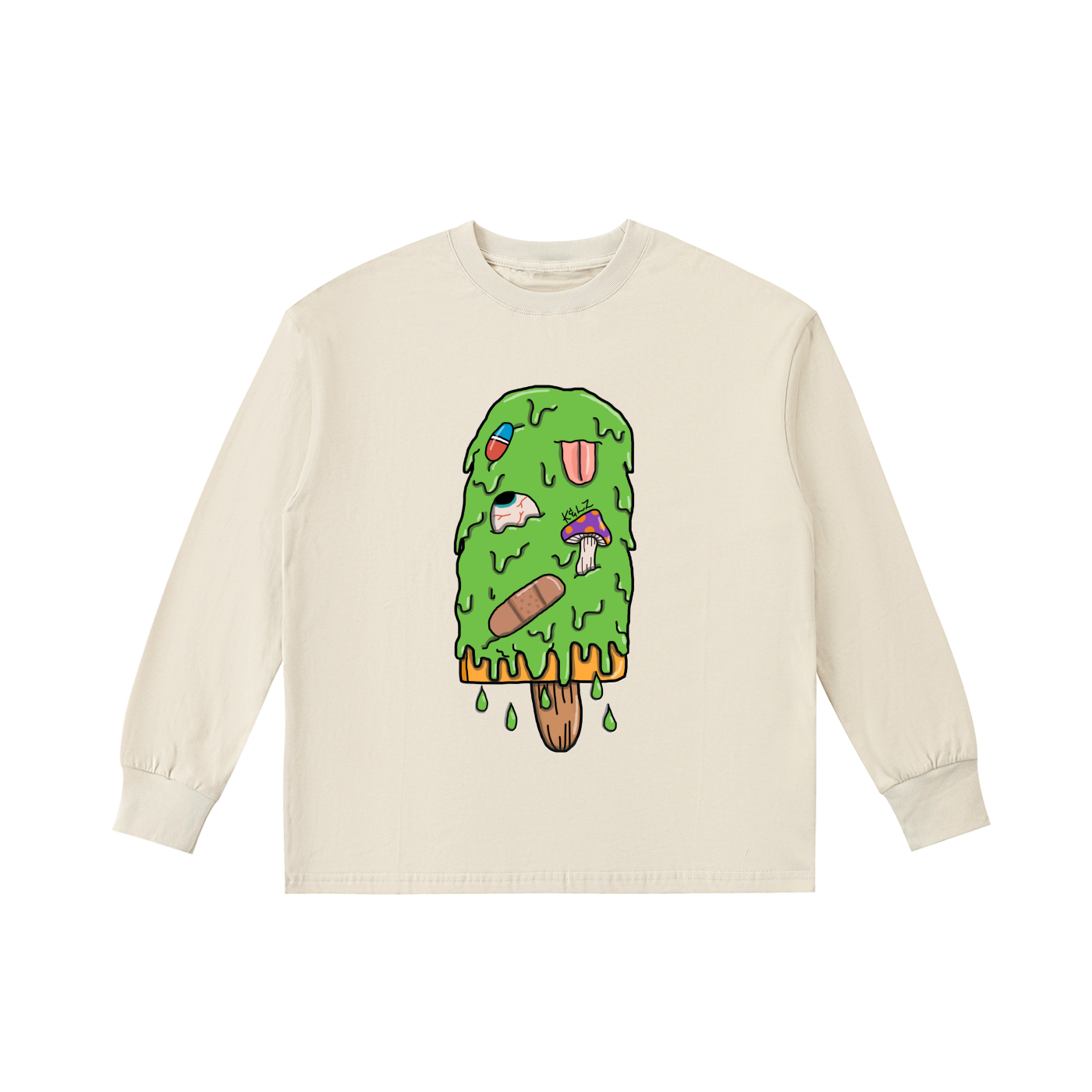 Kids' Trippy Art By Kelz Ice Cream Logo Quick-Dry Cotton Long-Sleeve Tee