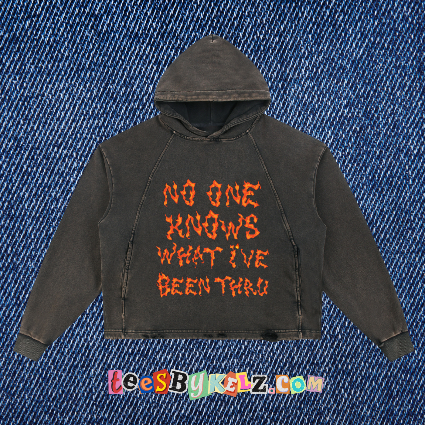 No One Knows Flaming Vintage Washed Frayed-Hem Hoodie