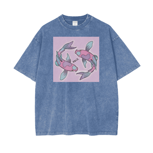 Koi Fish Oversized Snow Wash T-Shirt