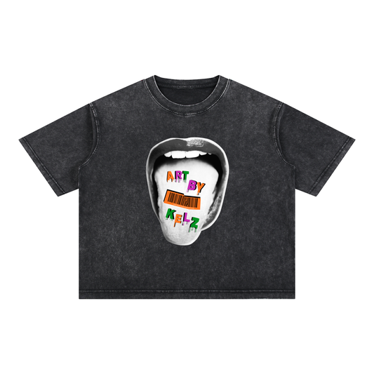 Acid Tongue Art By Kelz Mineral Wash Boxy Cotton T-Shirt