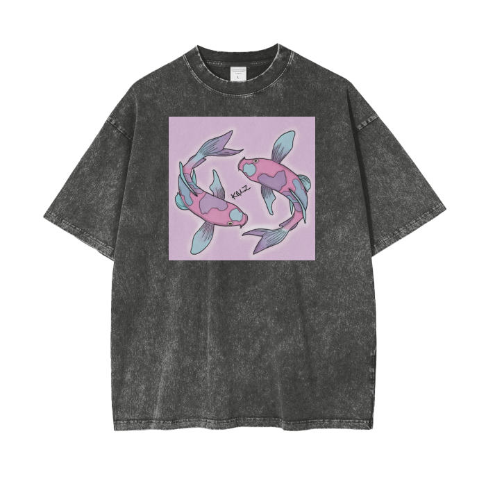 Koi Fish Oversized Snow Wash T-Shirt
