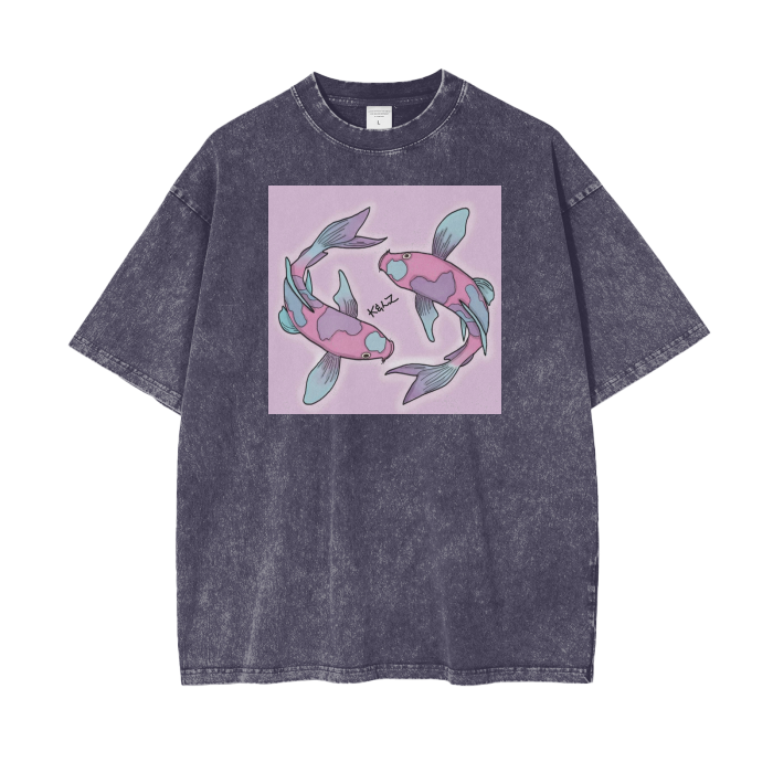 Koi Fish Oversized Snow Wash T-Shirt
