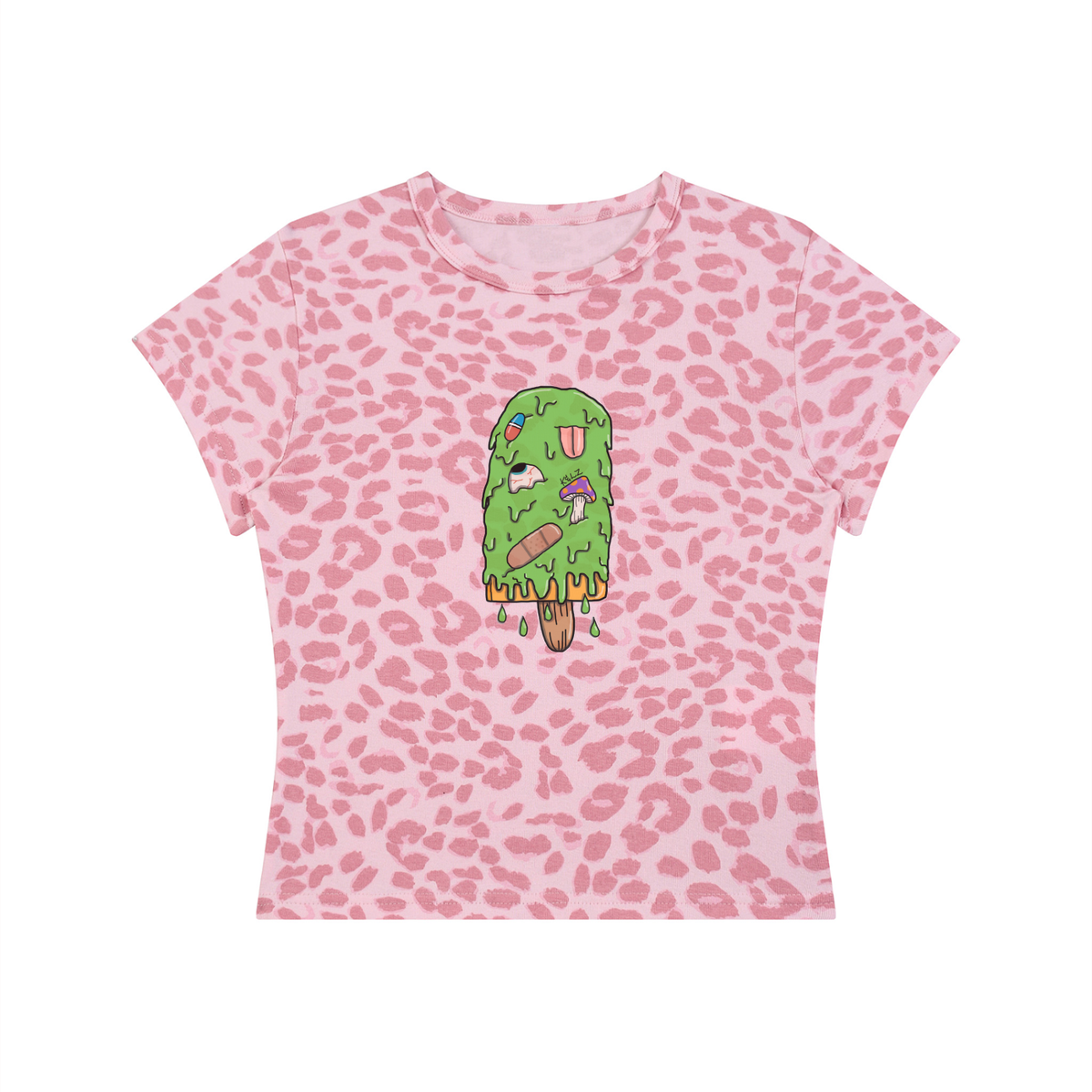 Art By Kelz Logo Women’s Leopard Print Crop T-Shirt