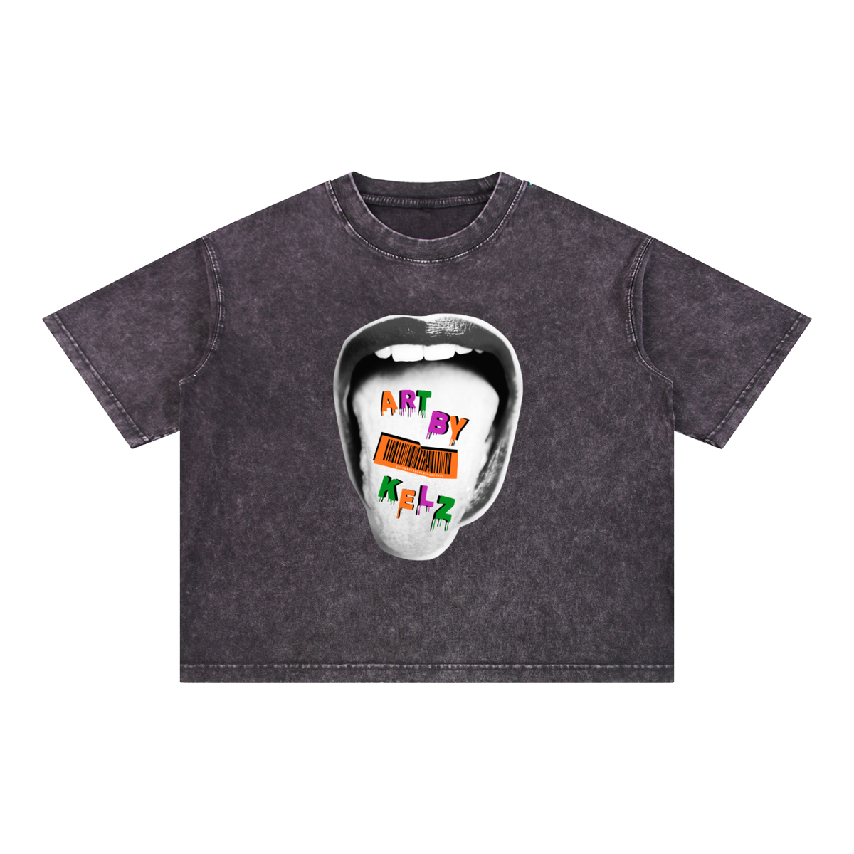 Acid Tongue Art By Kelz Mineral Wash Boxy Cotton T-Shirt