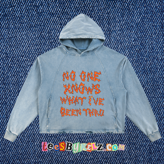 No One Knows Flaming Vintage Washed Frayed-Hem Hoodie