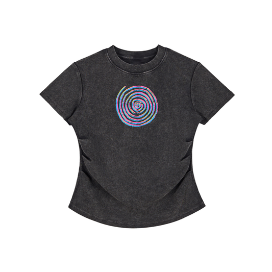 Spiral Glitched Vintage Washed Women's Bodycon Cotton T-Shirt