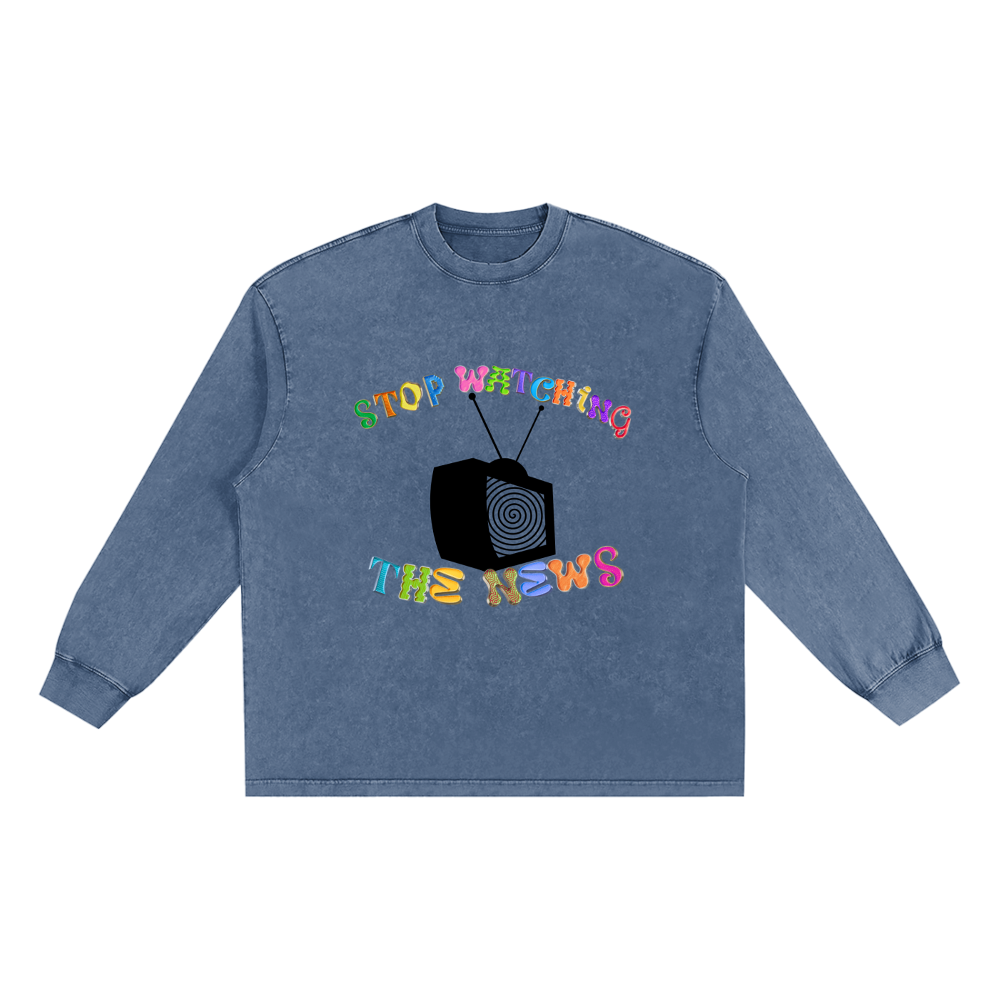 Stop Watching The News! Snow Washed Frayed Edge T-Shirt
