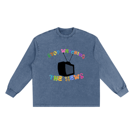 Stop Watching The News! Snow Washed Frayed Edge T-Shirt