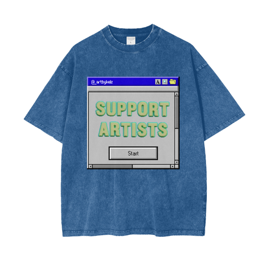 Support Artists Nostalgic Digital Acid Washed Oversized Tees