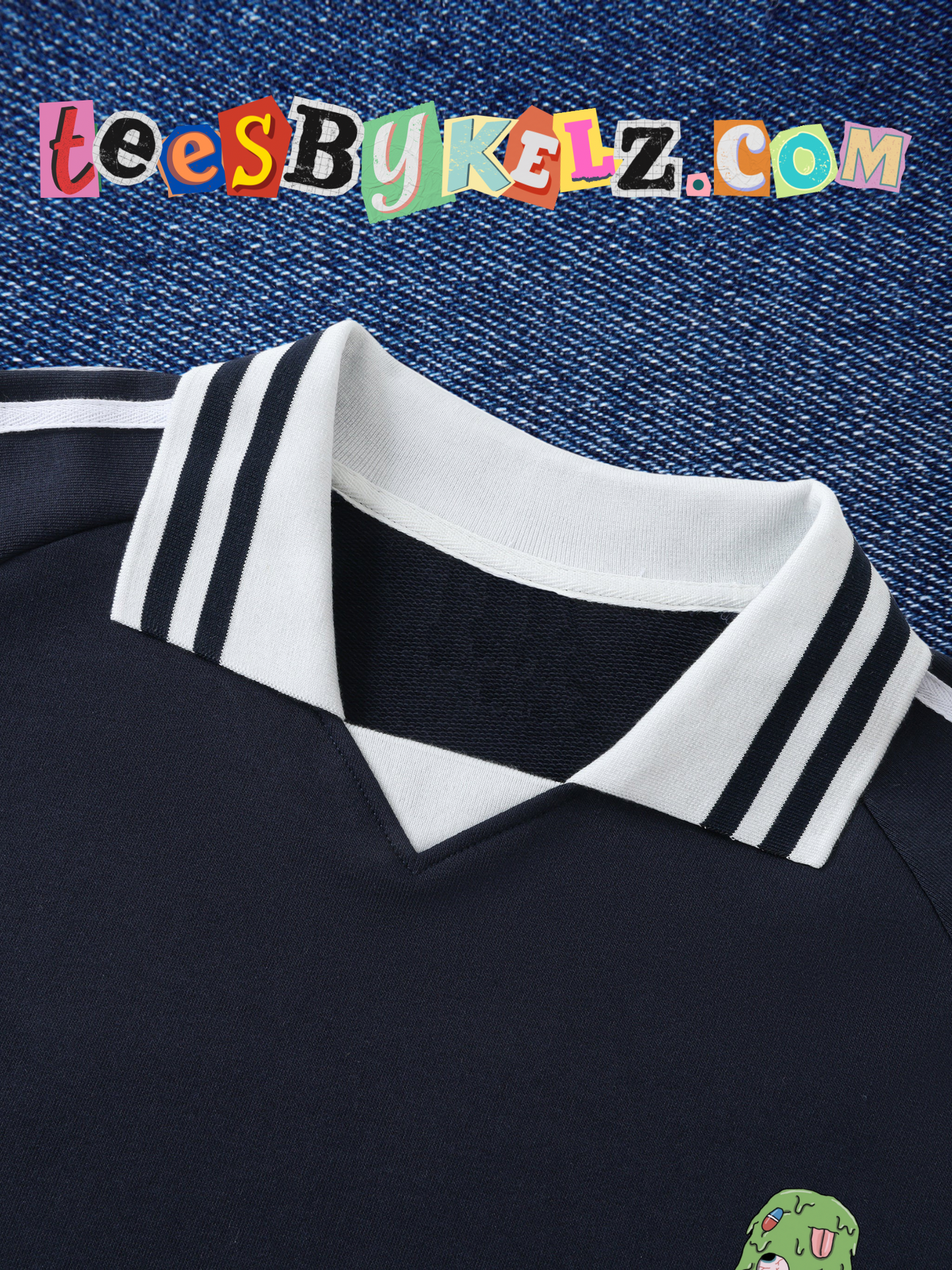 Slime Art By Kelz Ice Cream Logo Contrast Striped Lapel Collar Sweatshirt