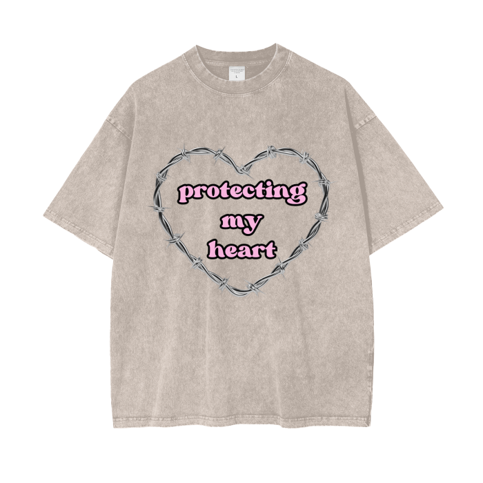 Protecting My Heart Acid Washed Oversized Tee