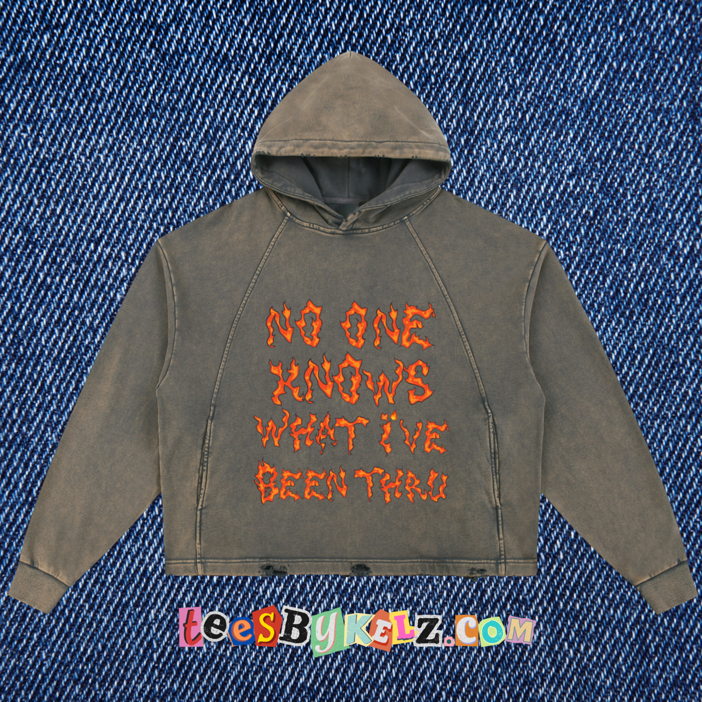 No One Knows Flaming Vintage Washed Frayed-Hem Hoodie