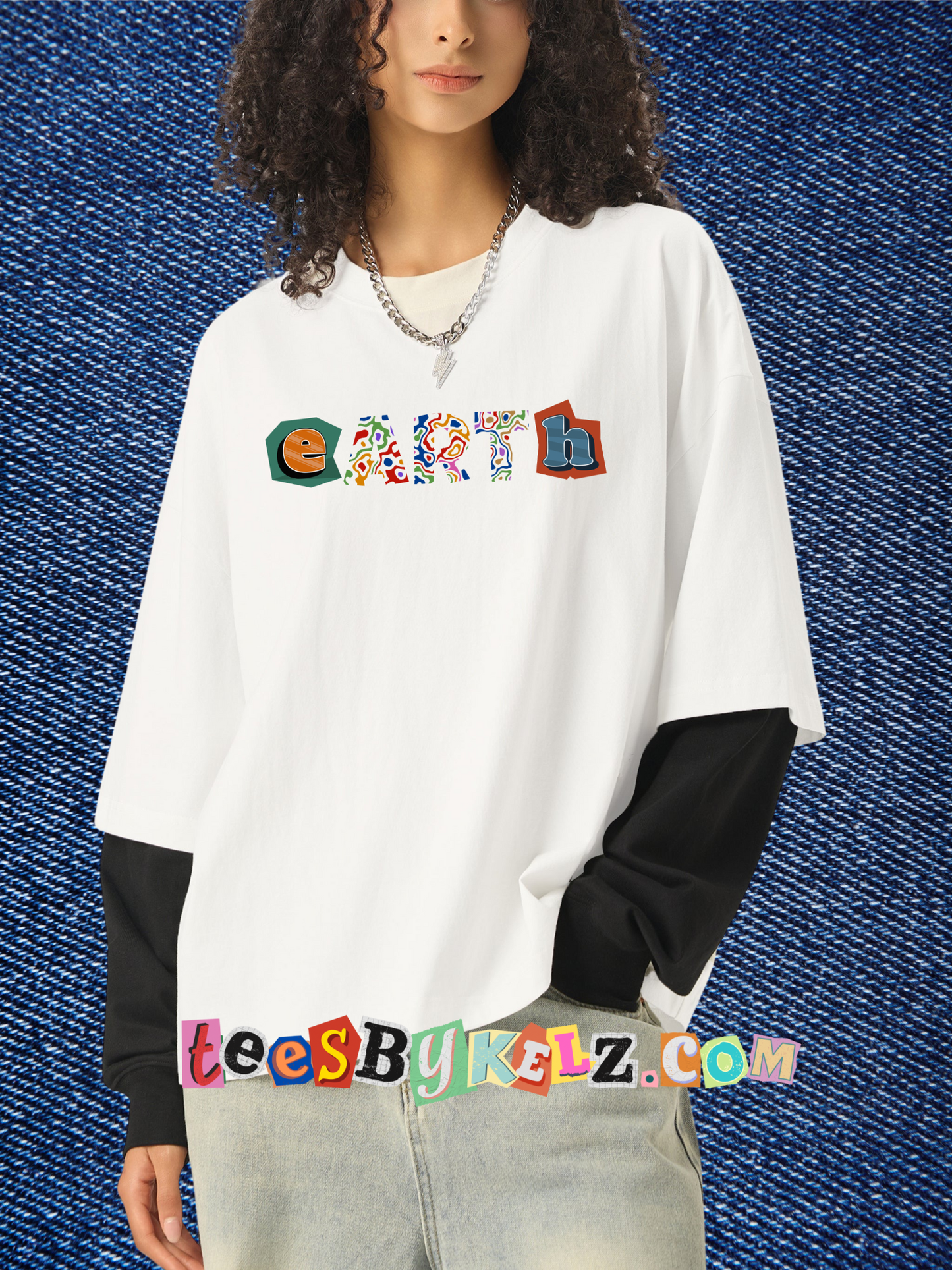 eARTh Layered Contrast Sleeve Cotton T-Shirt