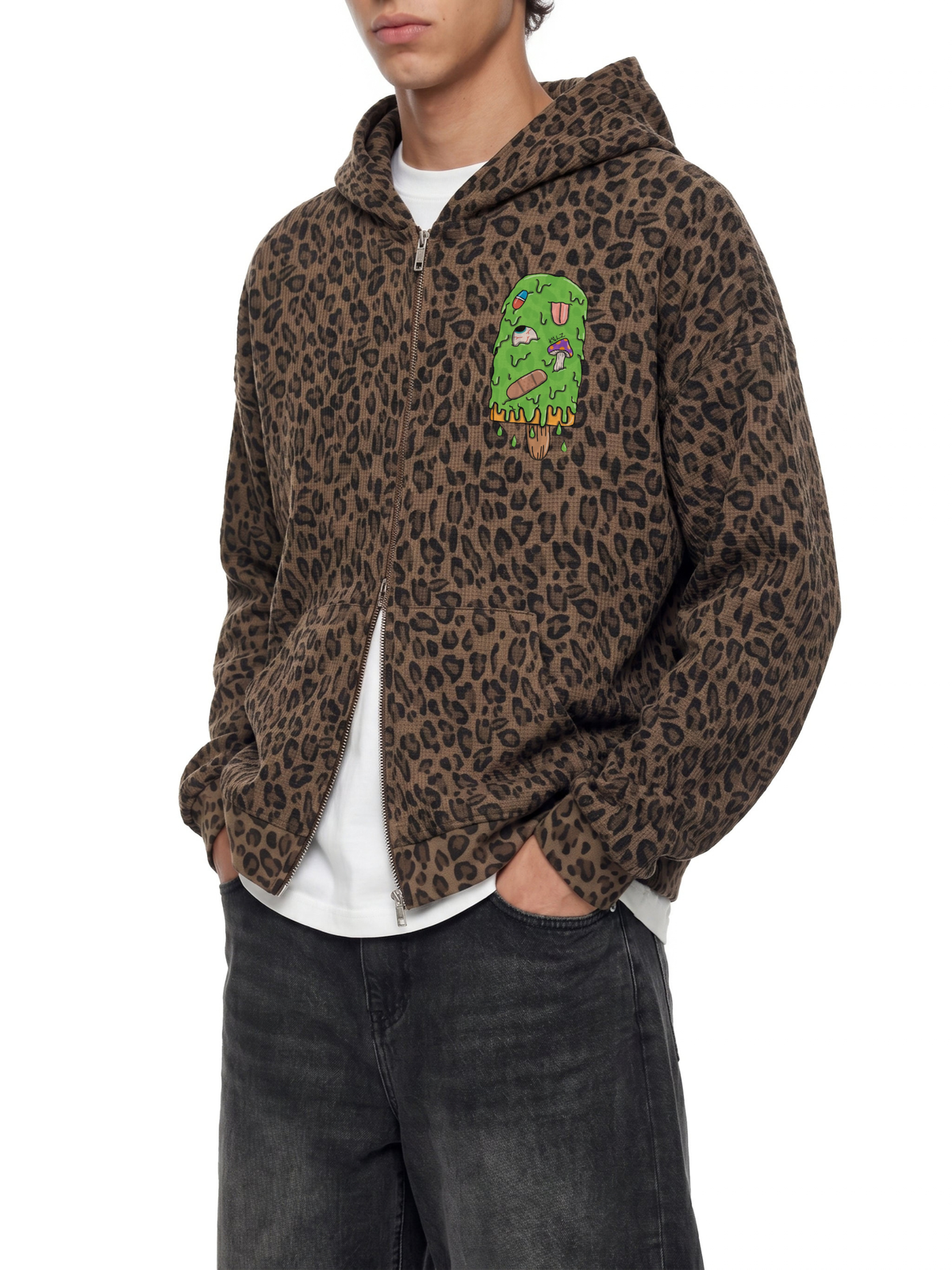 Art By Kelz Slimed Unisex Leopard Print Waffle Full Zip Hoodie