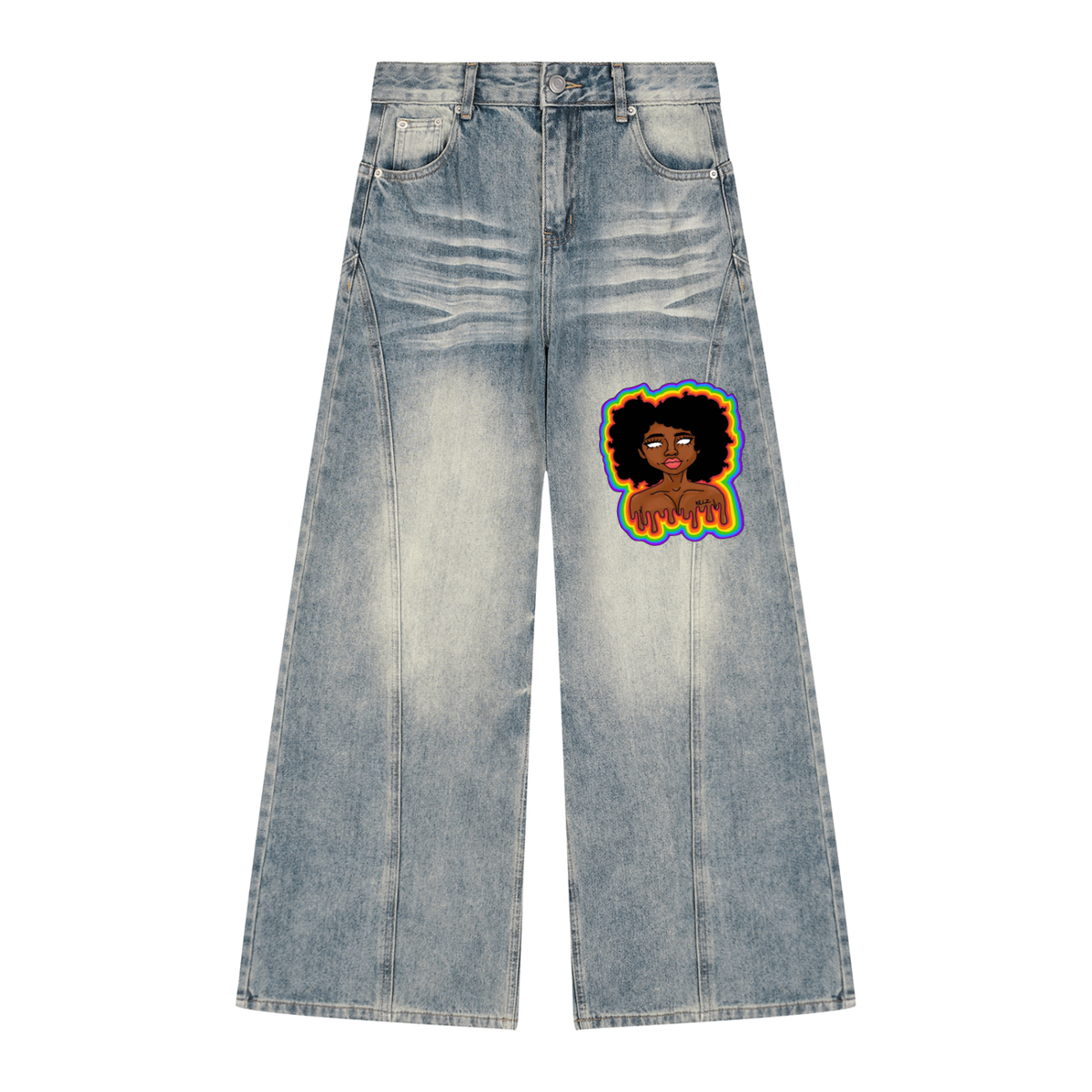 Aura Girl Women’s Vintage Wash Wide Leg Denim Jeans
