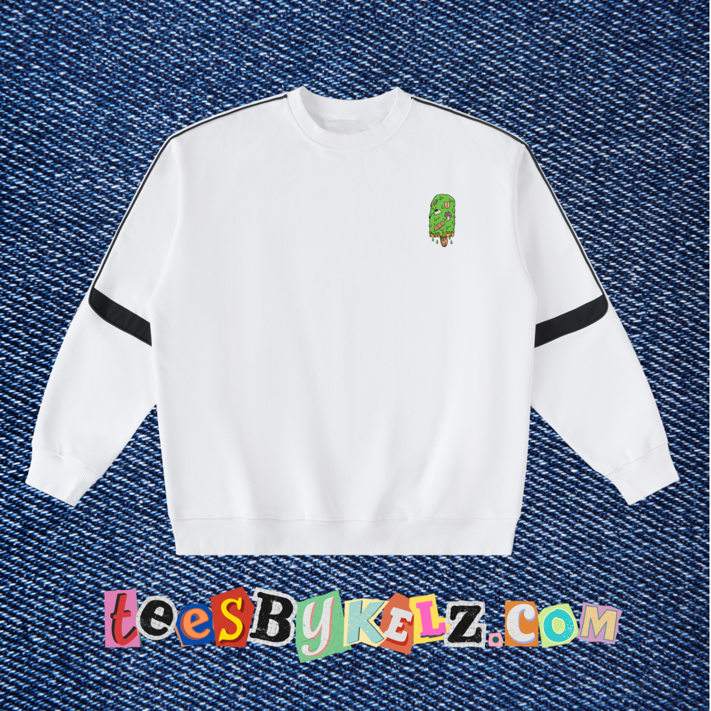 Trippy Ice Cream Art By Kelz Logo Oversized Crewneck Taped Sweatshirt