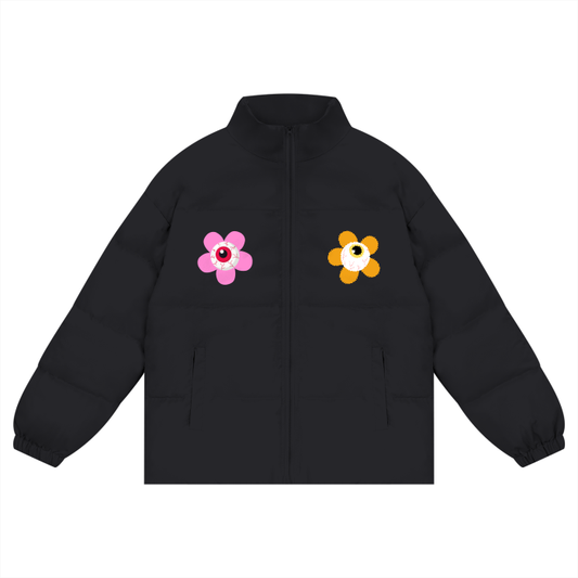 Trippy Eyeball Flower Puffer Coat