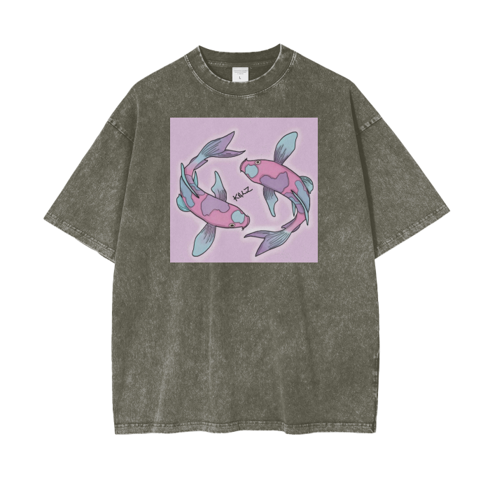 Koi Fish Oversized Snow Wash T-Shirt