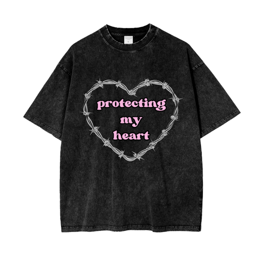 Protecting My Heart Acid Washed Oversized Tee