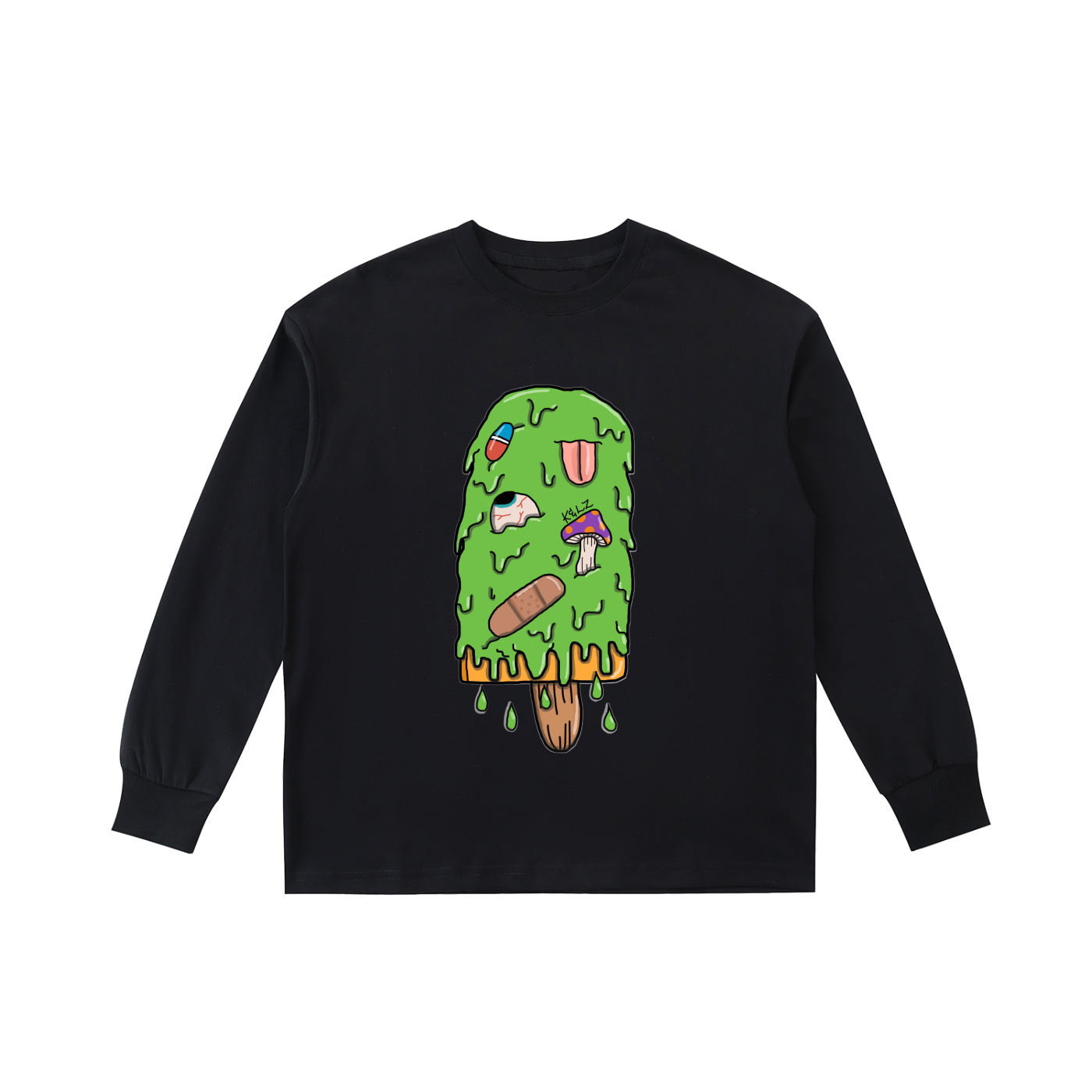 Kids' Trippy Art By Kelz Ice Cream Logo Quick-Dry Cotton Long-Sleeve Tee