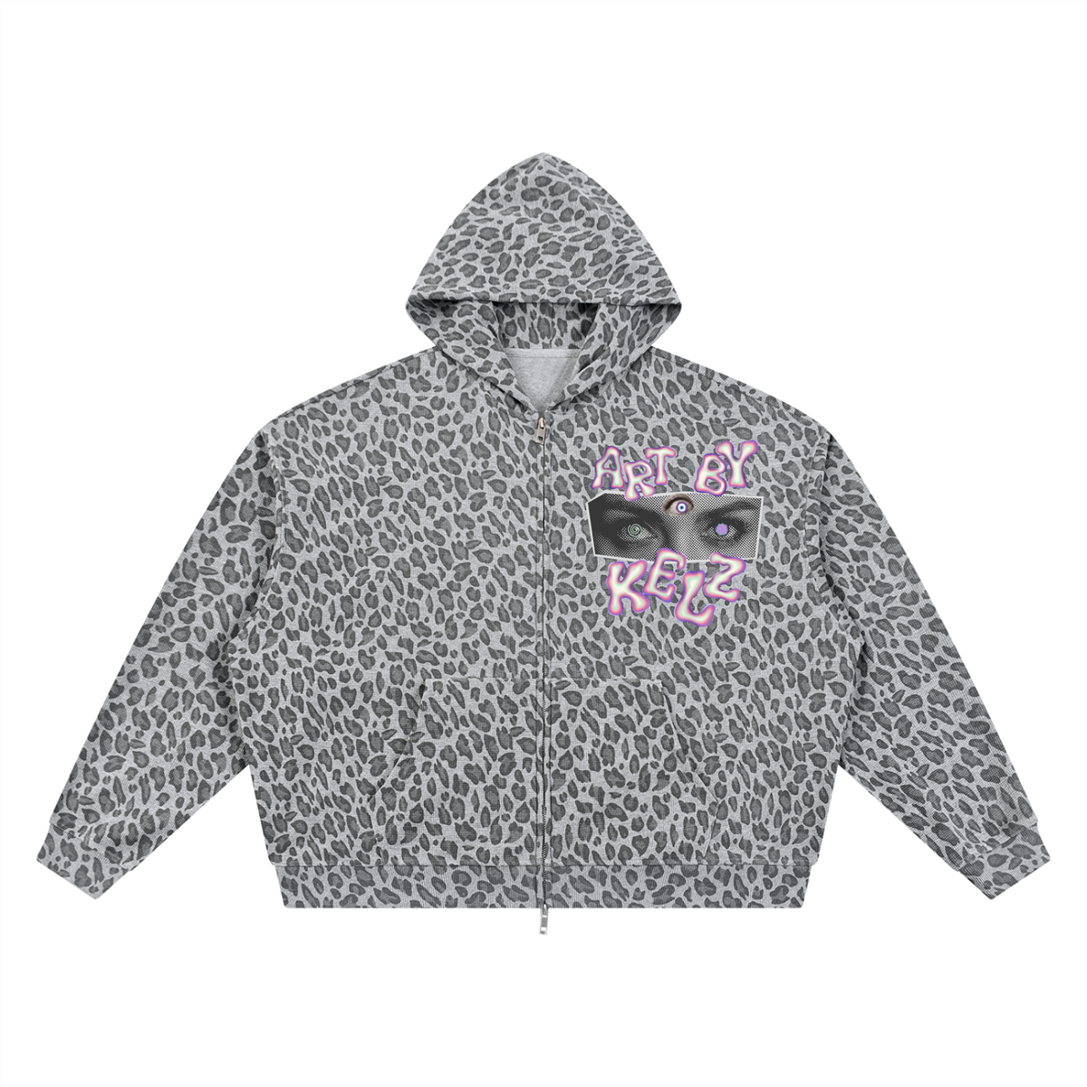 Trippy Art By Kelz Unisex Leopard Print Waffle Full Zip Hoodie