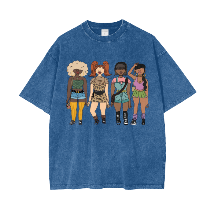 Girls Graphic Art Acid Washed Oversized Tee