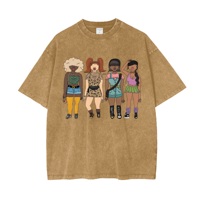 Girls Graphic Art Acid Washed Oversized Tee