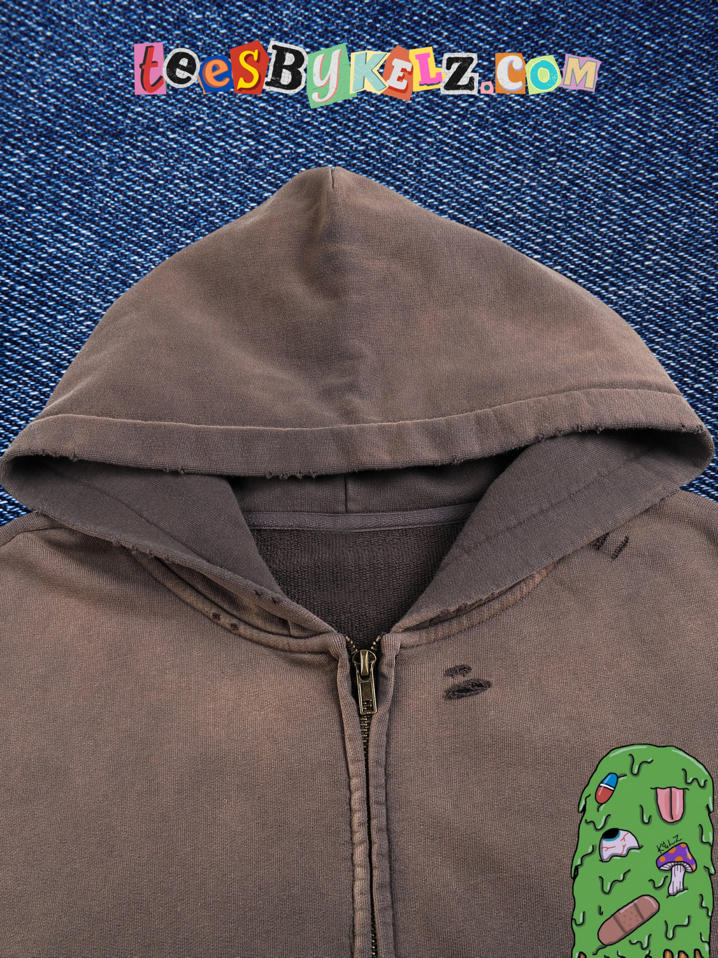 Slime Ice Cream Art By Kelz Logo Hand-Frayed Sunfade Zip Hoodie