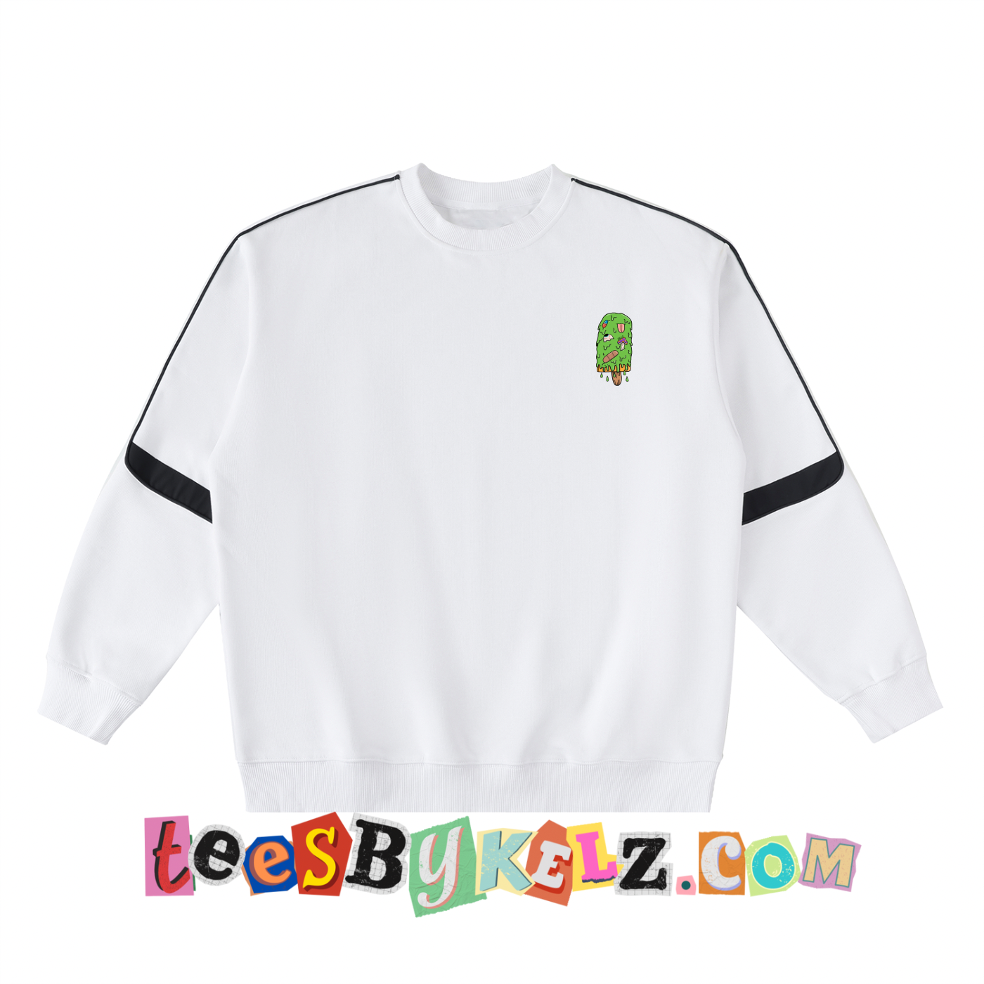 Trippy Ice Cream Art By Kelz Logo Oversized Crewneck Taped Sweatshirt