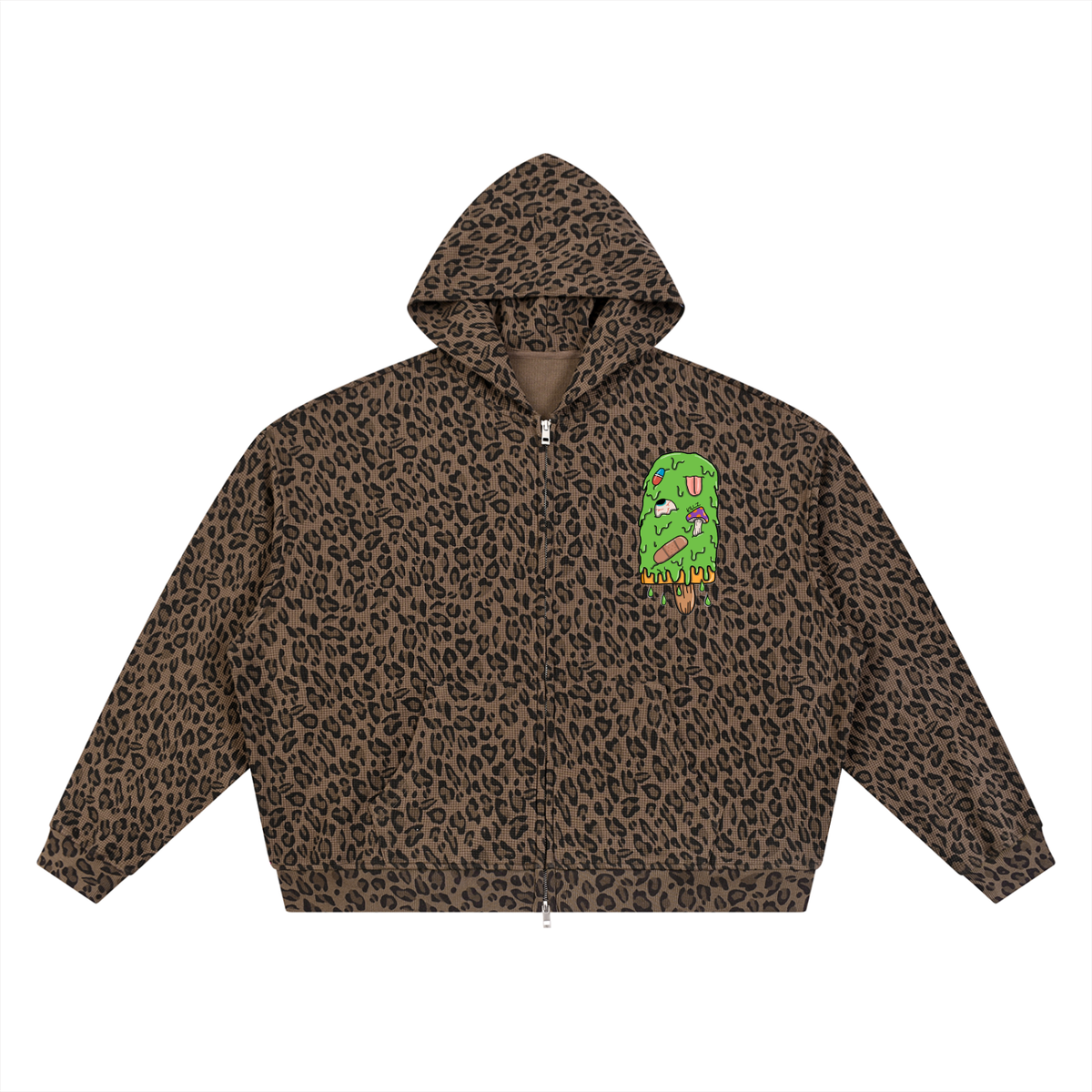 Art By Kelz Slimed Unisex Leopard Print Waffle Full Zip Hoodie