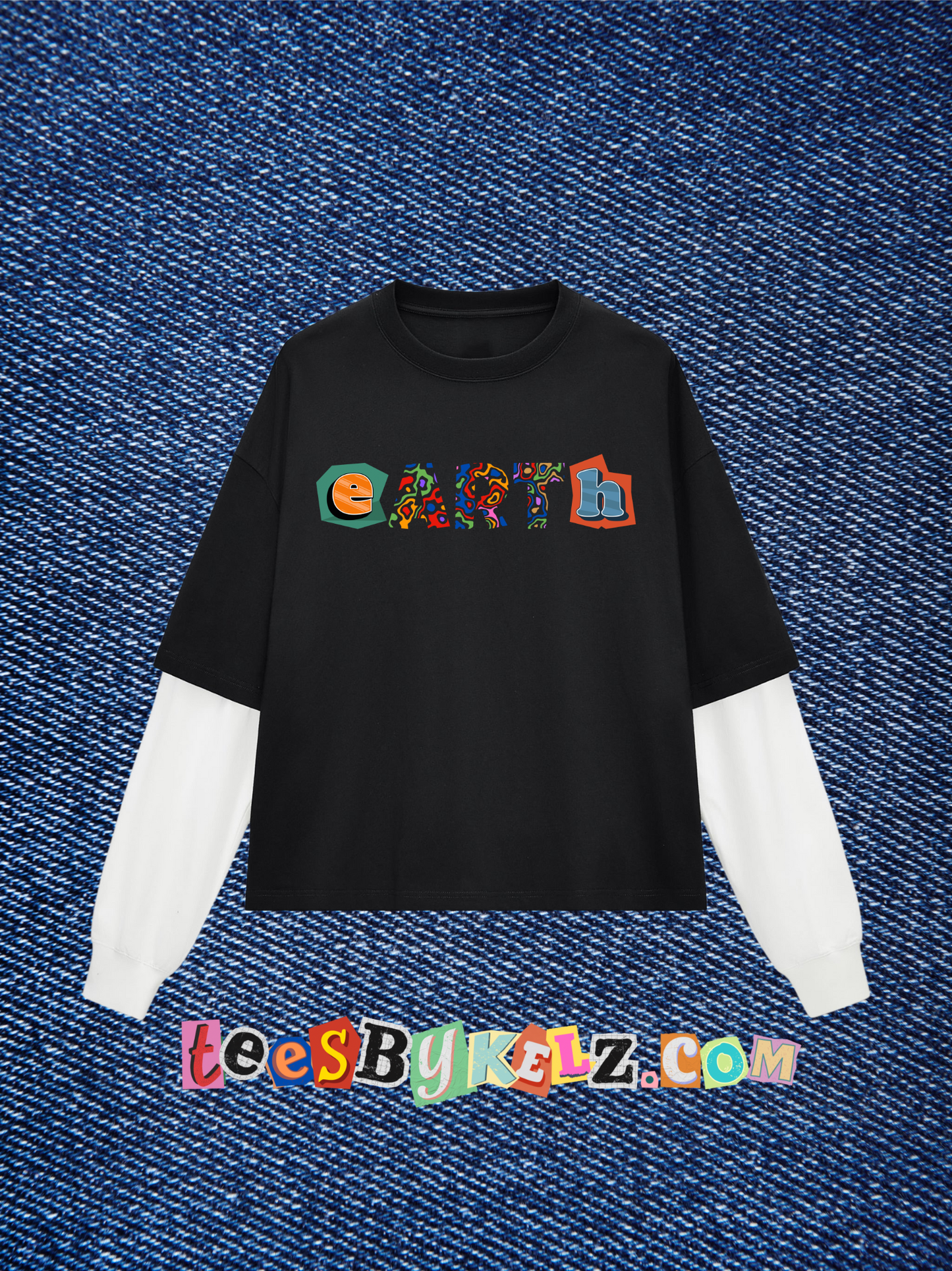 eARTh Layered Contrast Sleeve Cotton T-Shirt