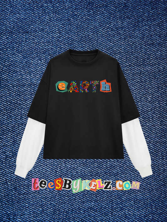eARTh Layered Contrast Sleeve Cotton T-Shirt