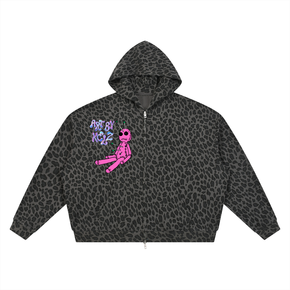 VooDoo Doll Art By Kelz Unisex Leopard Print Waffle Full Zip Hoodie