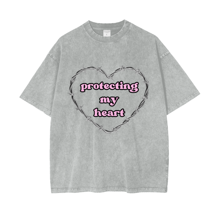 Protecting My Heart Acid Washed Oversized Tee