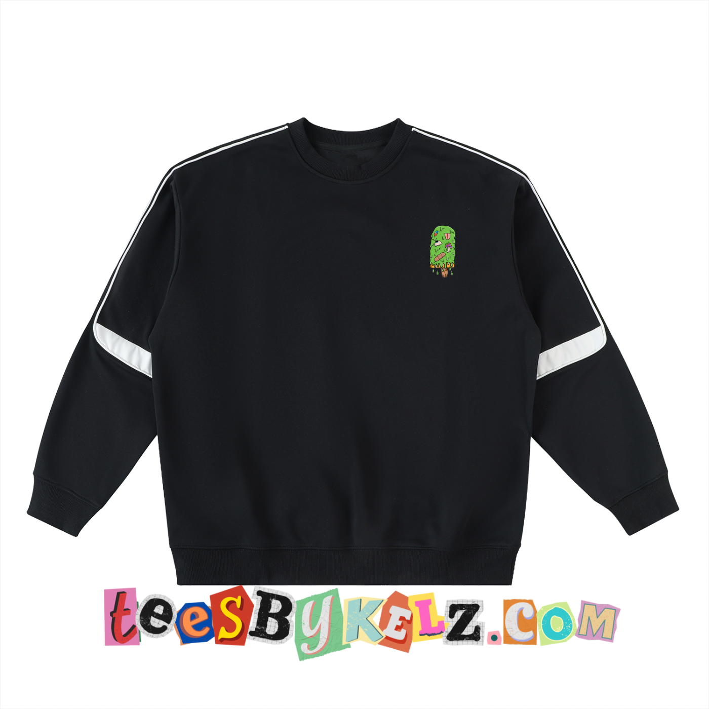 Trippy Ice Cream Art By Kelz Logo Oversized Crewneck Taped Sweatshirt
