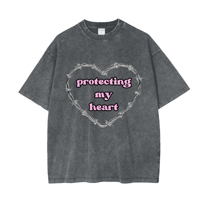 Protecting My Heart Acid Washed Oversized Tee