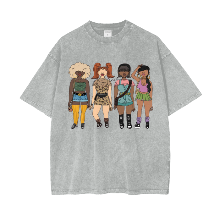 Girls Graphic Art Acid Washed Oversized Tee