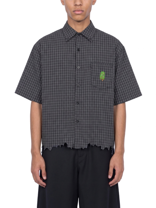 Art By Kelz Logo Unisex Distressed Plaid Boxy Shirt