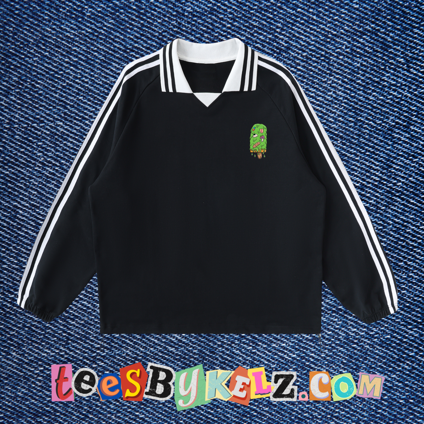 Slime Art By Kelz Ice Cream Logo Contrast Striped Lapel Collar Sweatshirt