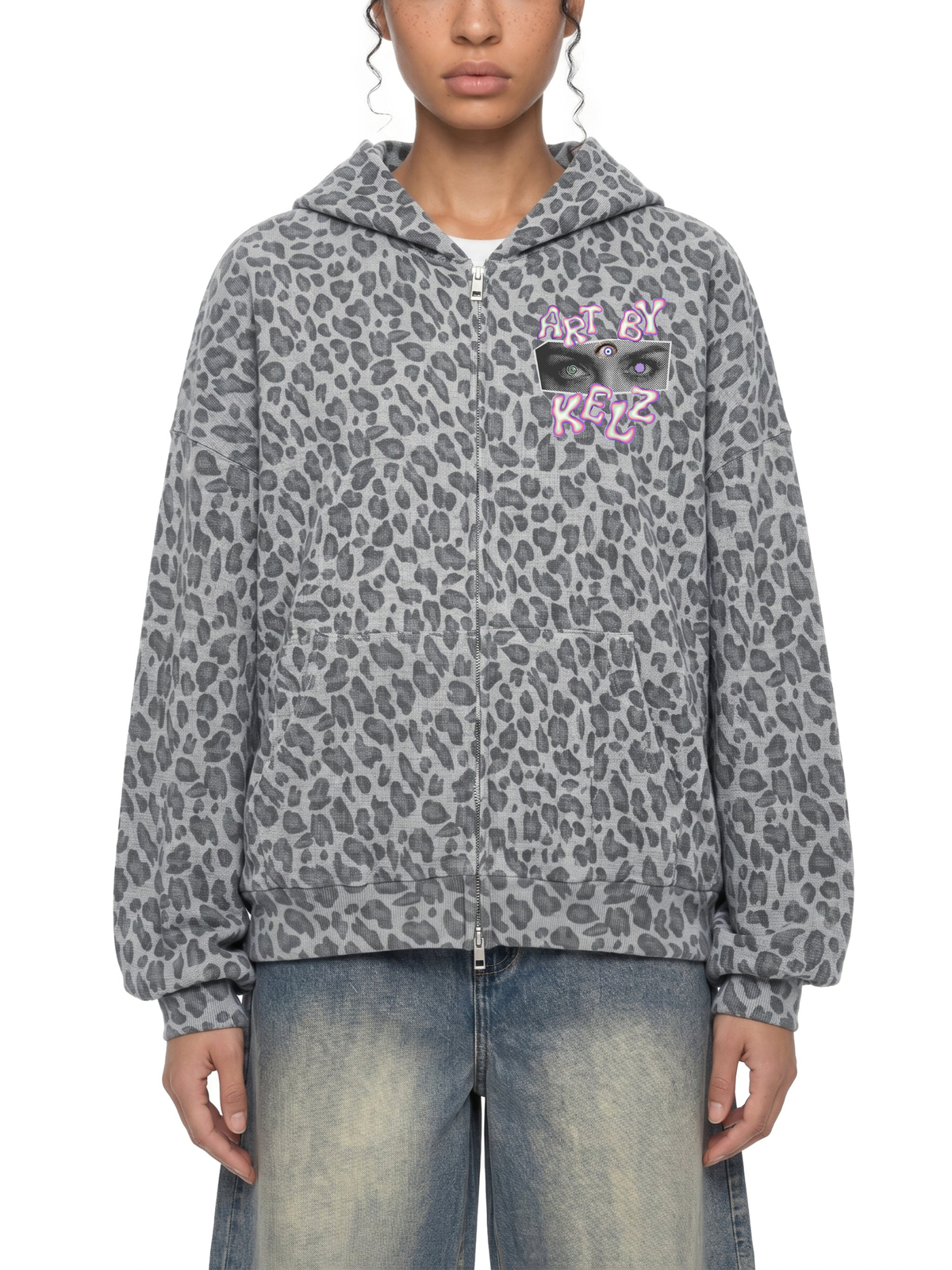 Trippy Art By Kelz Unisex Leopard Print Waffle Full Zip Hoodie