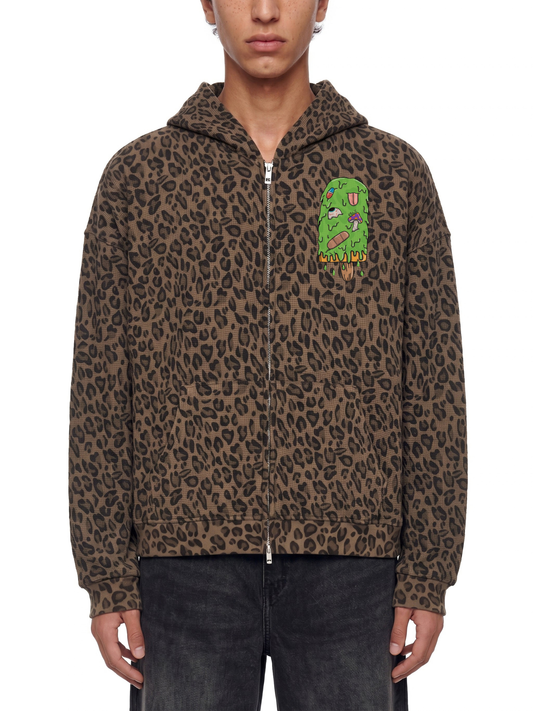 Art By Kelz Slimed Unisex Leopard Print Waffle Full Zip Hoodie