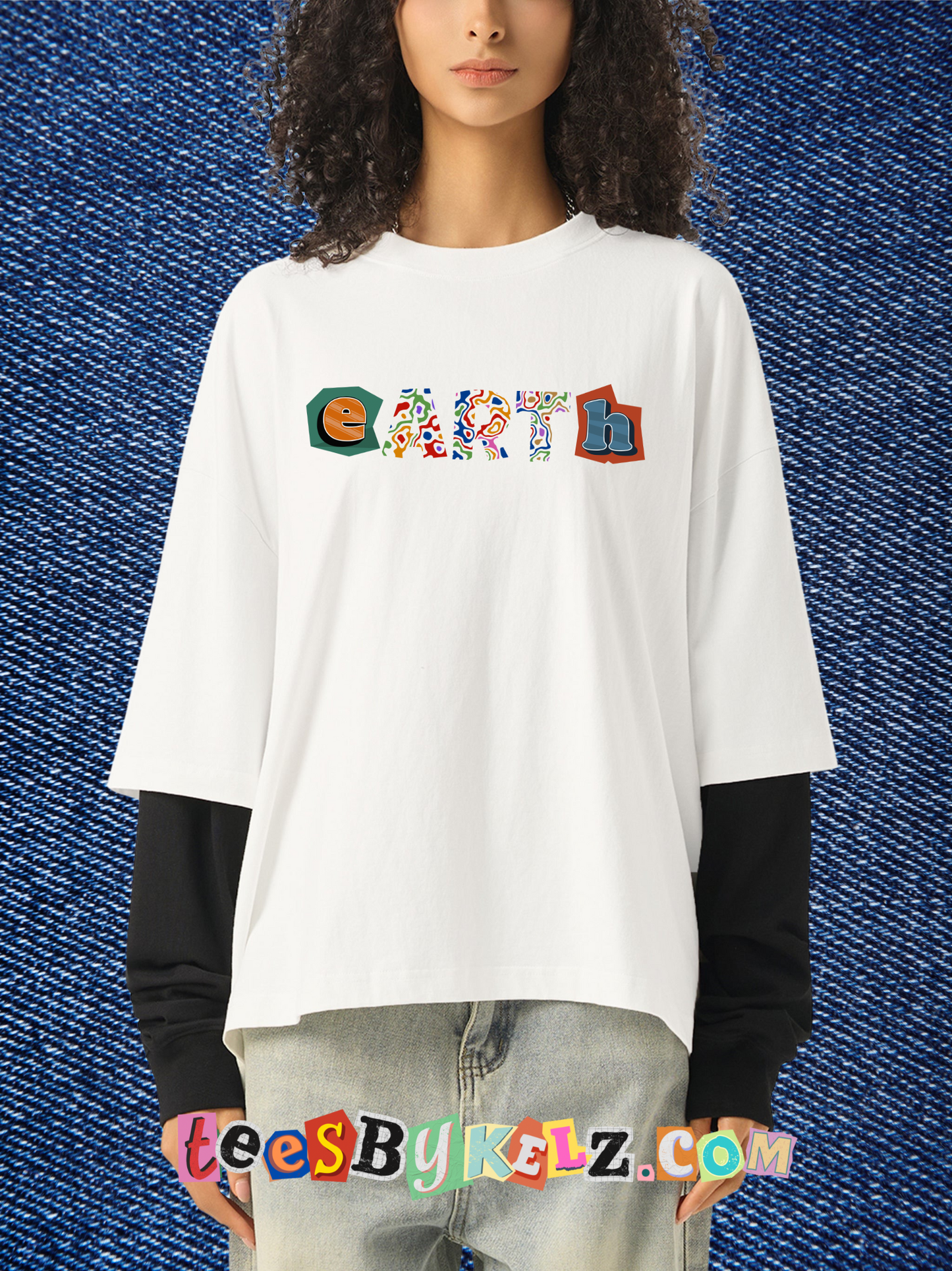 eARTh Layered Contrast Sleeve Cotton T-Shirt